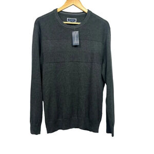 Club Room Mens Medium Textured Cotton Crew Neck Pullover Sweater Charcoal NWT
